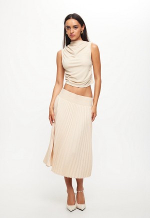 Beige Lioness Sydney Pleat Skirt | India-ASTCR8674