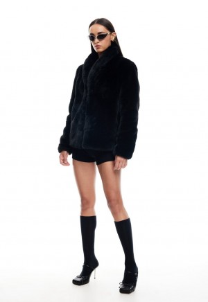 Black Lioness Bada Bing Faux Fur Coat | India-EGFVP5248