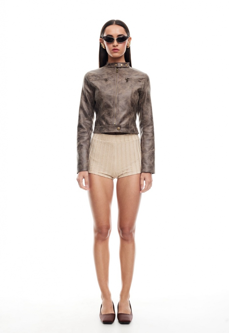 Beige Lioness Golden Mini Shorts | India-DMFHY3267