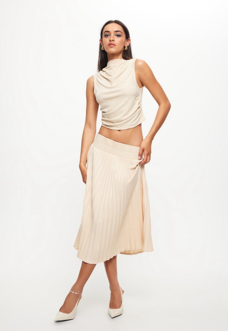 Beige Lioness Sydney Pleat Skirt | India-ASTCR8674