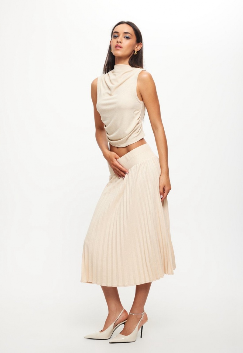 Beige Lioness Sydney Pleat Skirt | India-ASTCR8674