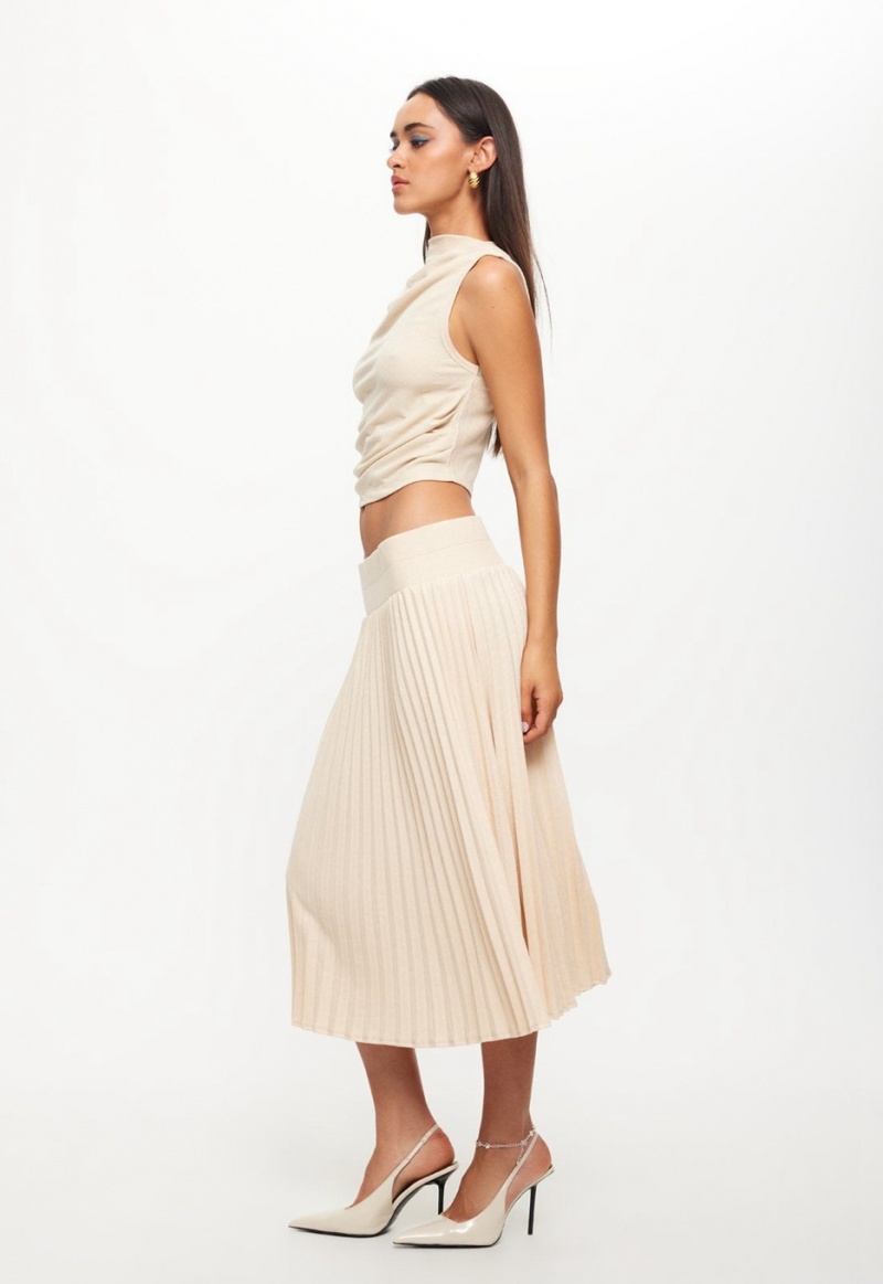 Beige Lioness Sydney Pleat Skirt | India-ASTCR8674