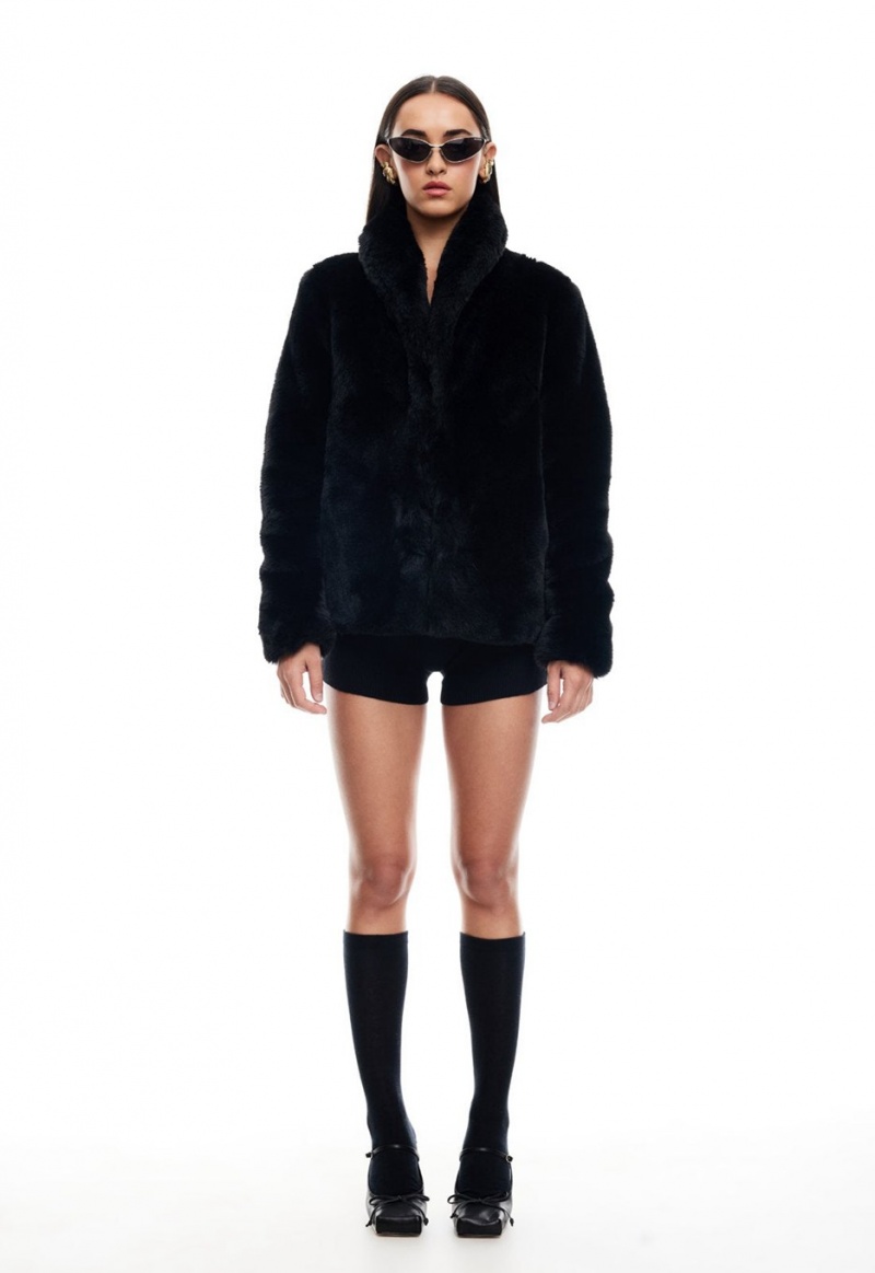 Black Lioness Bada Bing Faux Fur Coat | India-EGFVP5248