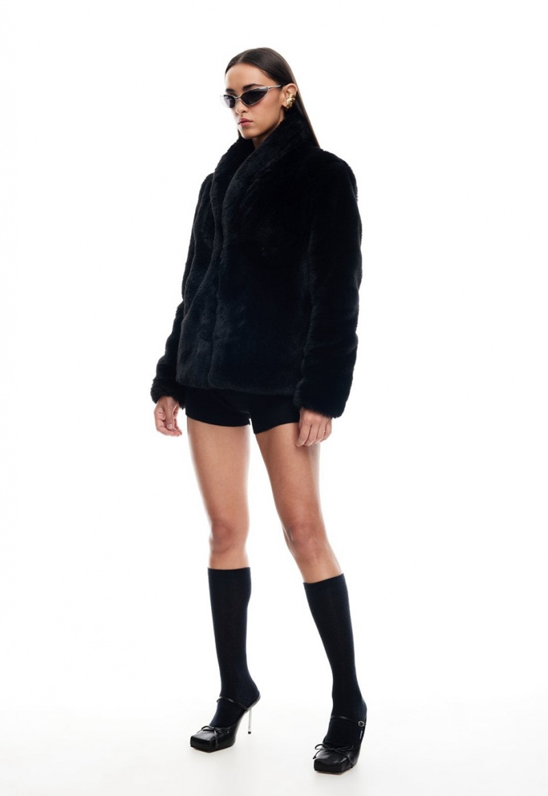 Black Lioness Bada Bing Faux Fur Coat | India-EGFVP5248