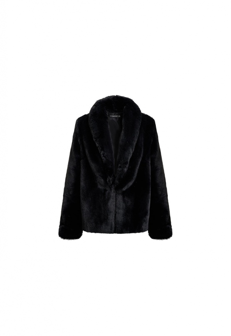 Black Lioness Bada Bing Faux Fur Coat | India-EGFVP5248