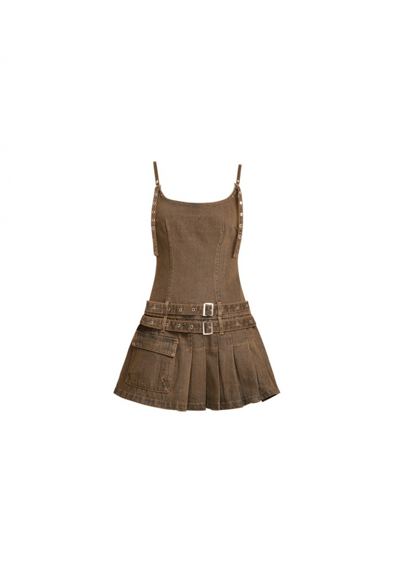 Dark Brown Lioness Biker Mini Dress | India-BESFG6810