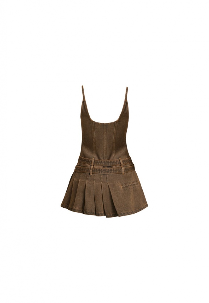 Dark Brown Lioness Biker Mini Dress | India-BESFG6810